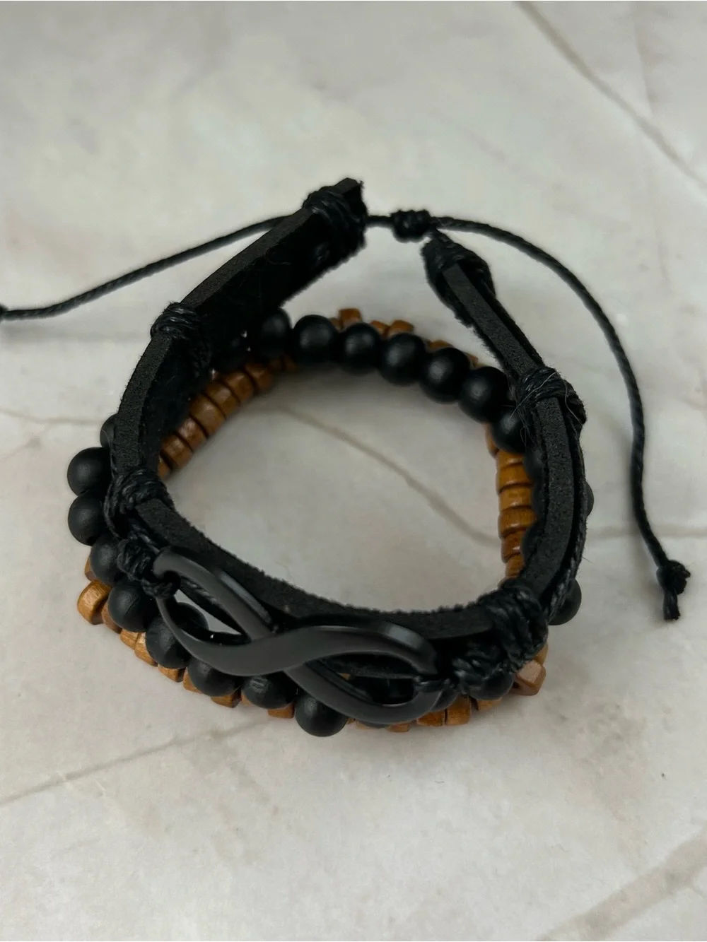 Men's Black and Brown Infinity Bead Bracelet Set